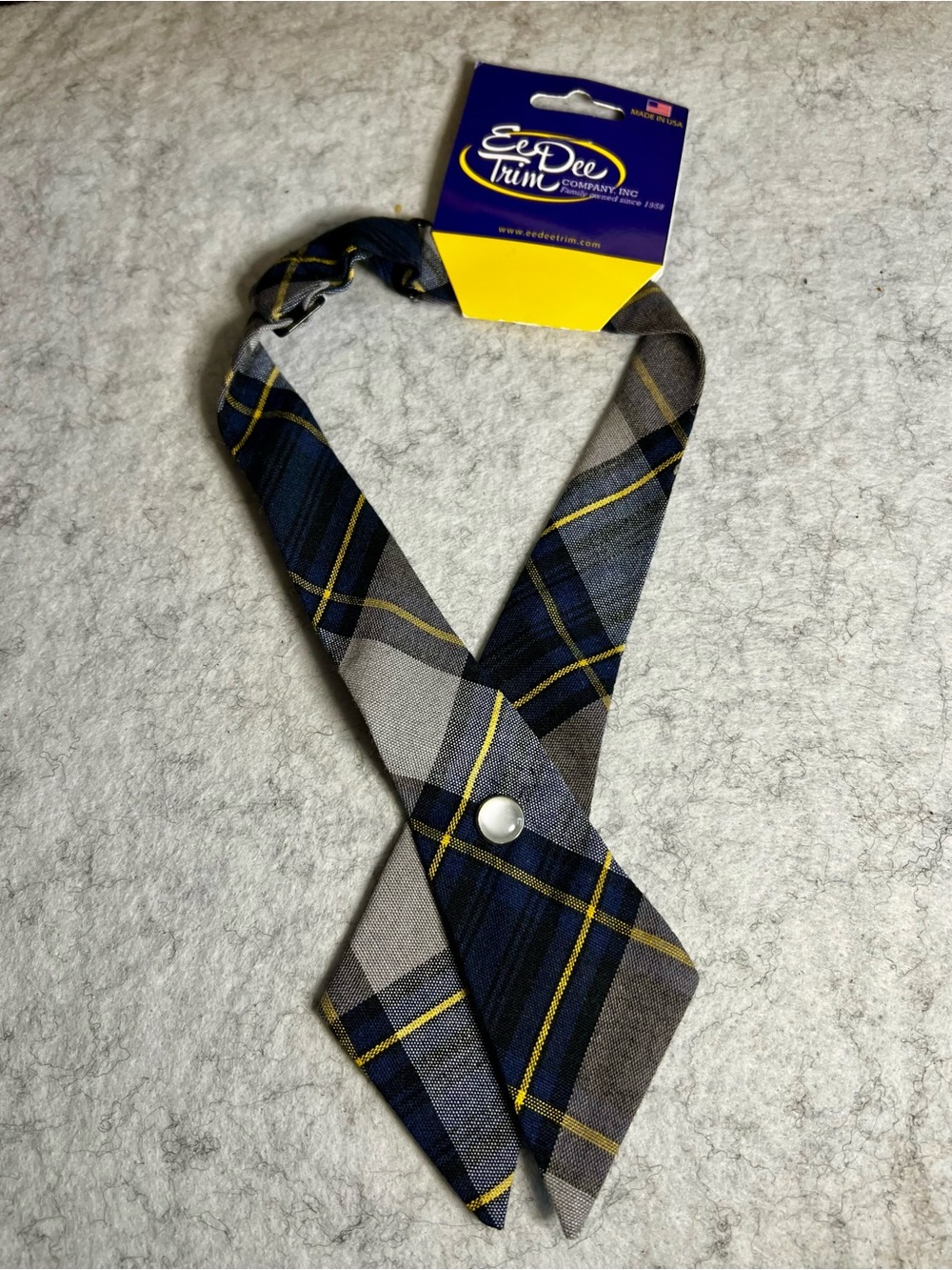 New Tie Cross Over Girl Adjustable Blue Gold Plaid #57 School Uniform Made In US